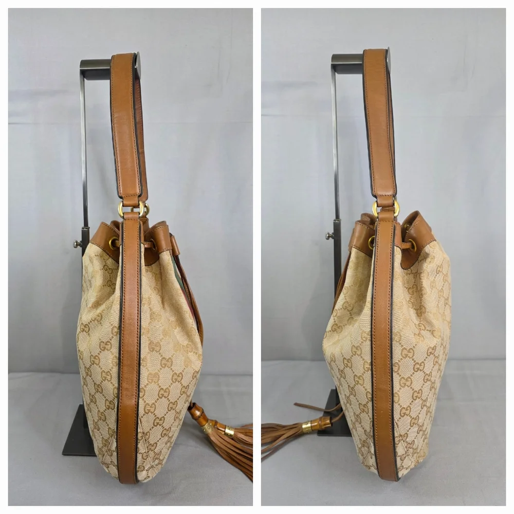 Gucci Beige and Brown Shoulder Bag with Green and Red Stripes - Picture 8 of 16